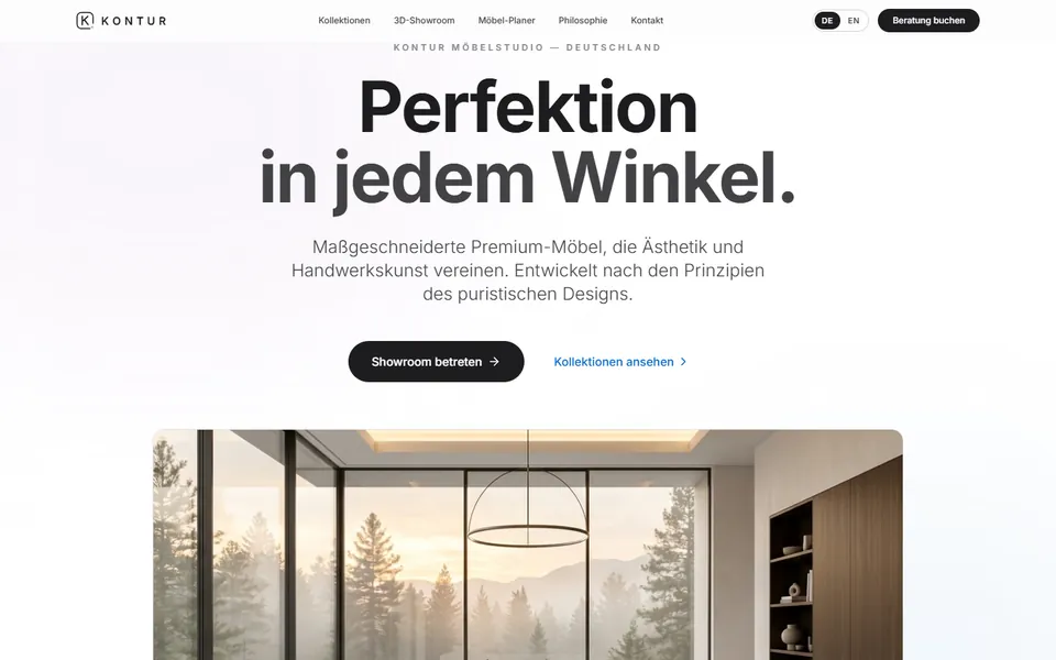 Startseite der Website KONTUR Möbelstudio