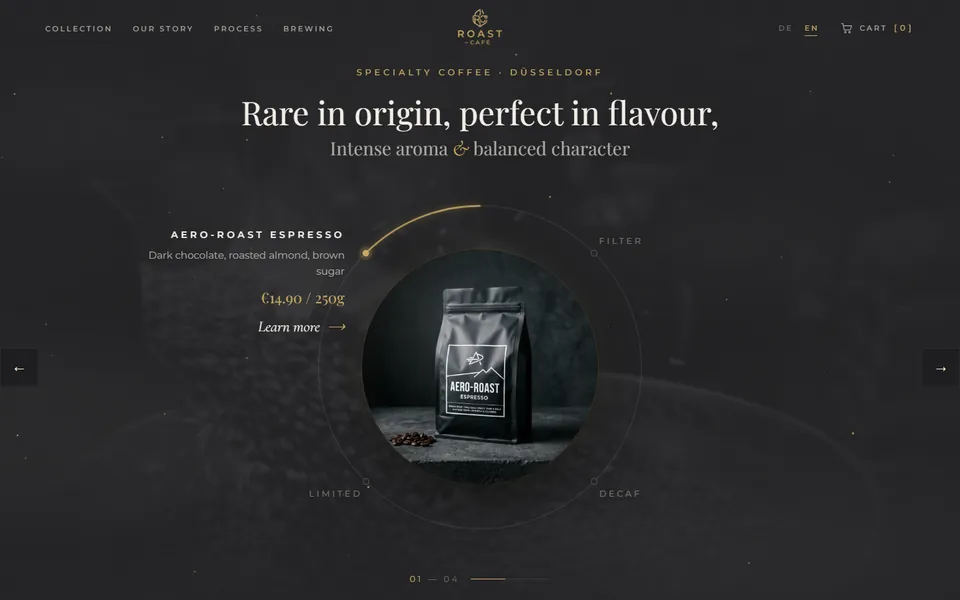 Startseite des Online-Shops Roast — Café